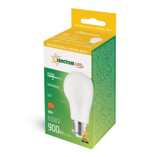 Spectrum LED izzó  E27 9W 900Lm 270° 4000K Az akció a készlet erejéig érvényes!