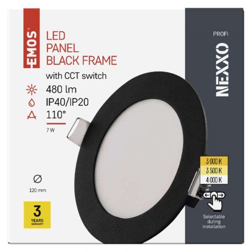 Emos Nexxo 7W  Beépíthető kör led panel CCT 450 Lm fekete