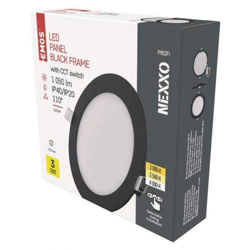 Emos Nexxo 12,5W  Beépíthető kör led panel CCT 900 Lm fekete