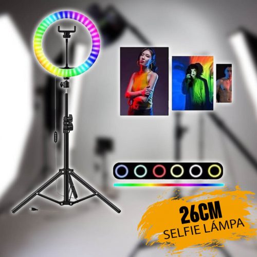 Selfie kör LED lámpa állvánnyal 26cm +2,1m RGB+CCT 10W 800Lumen