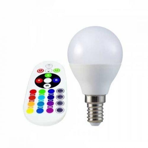 V-TAC távirányítós kisgömb LED izzó E14 3,5W 320Lm 200° RGB+4000K 