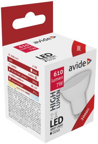 Avide LED spot izzó GU10 7W 610Lm 110°  3000K