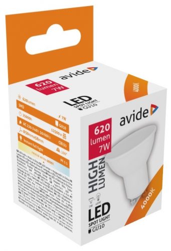 Avide LED spot izzó GU10 7W 620Lm 110°  4000K