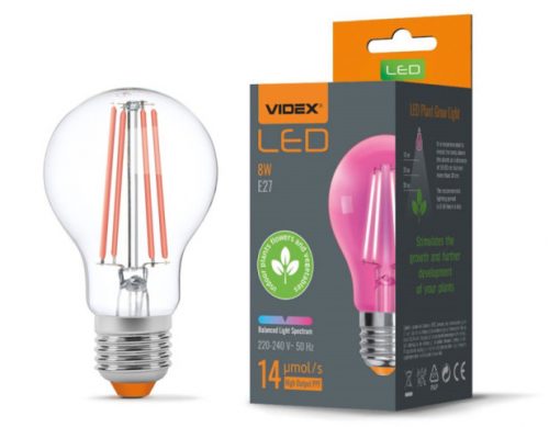 Videx növénynevelő filament LED izzó E27 8W 290Lm 360° 1200K 