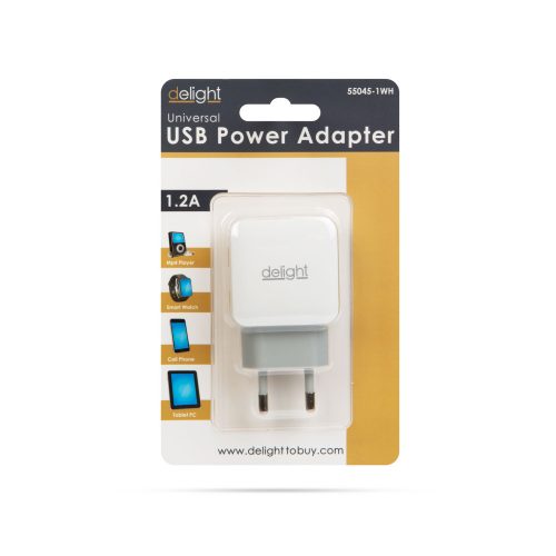 USB hálózati adapter 1,2A fehér