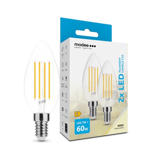 Modee gyertya filament LED izzó E14 7W 806Lm 360° 4000K 2db/doboz