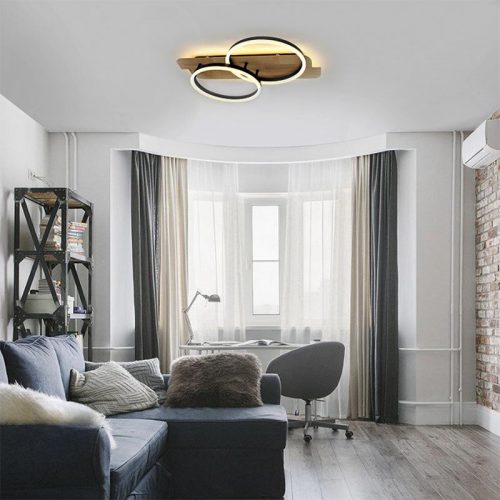 Nedes design mennyezeti lámpa távirányítóval +LampSmart Pro applikációs vezérléséssel, kerek forma CCT 70W  5600Lm fekete-fa