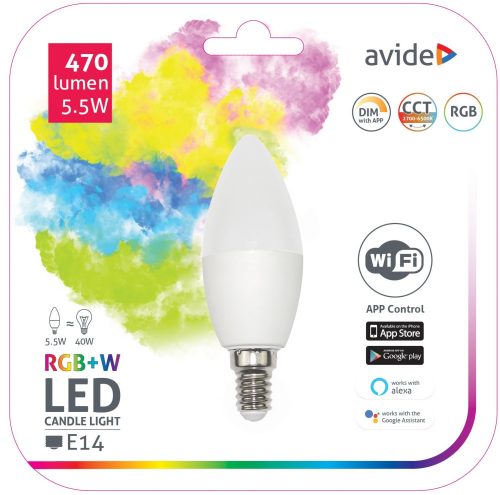 Avide Wifi okos izzó E14 5,5W RGB+CCT KÉSZLET EREJÉIG KAPHATÓ!