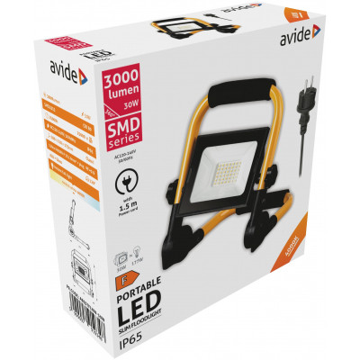 Avide hordozható LED Reflektor 30W 4000K 3000Lm 1,5m dugvillás vezetékkel