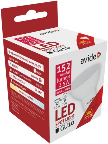 Avide LED spot izzó GU10 2,5W 152Lm 110° 2700K