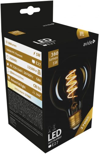 Avide gömb filament LED izzó E27 5W 360Lm 360° 2700K 