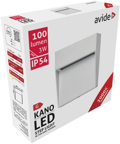 Avide Kano lépcsőlámpa 3W 3000K 100Lm IP54 10,5cm szögletes