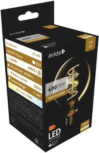 Avide gömb filament LED izzó E27 4,55W 400Lm 360° 2700K