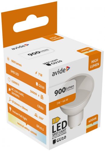 Avide LED spot izzó GU10 7W 900Lm 110°  4000K