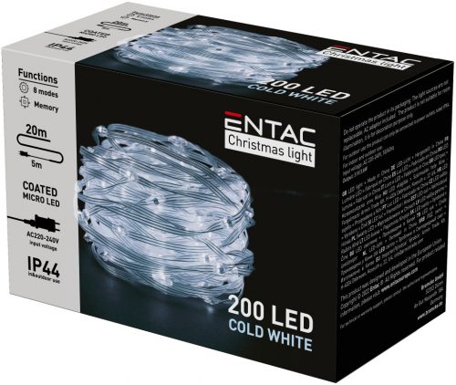 Karácsonyi micro fűzér PVC bevonattal 200Led 20m IP44 hideg fehér